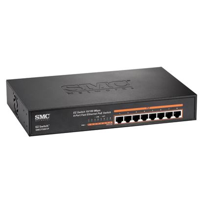 Picture of SMC 8Port 10/100 Fast Ethernet PoE Switch. PoE Power Budget: 105W.