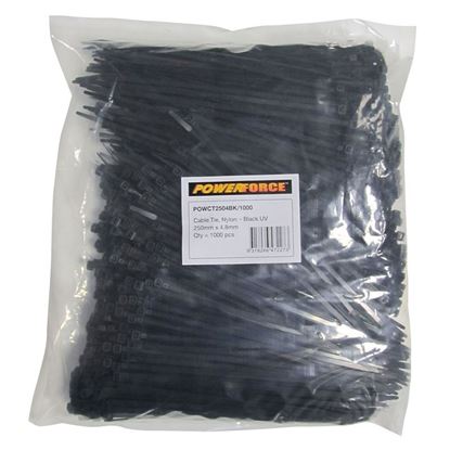 Picture of POWERFORCE Cable Tie Black UV 250mm x 4.8mm Weather Resistant Nylon.