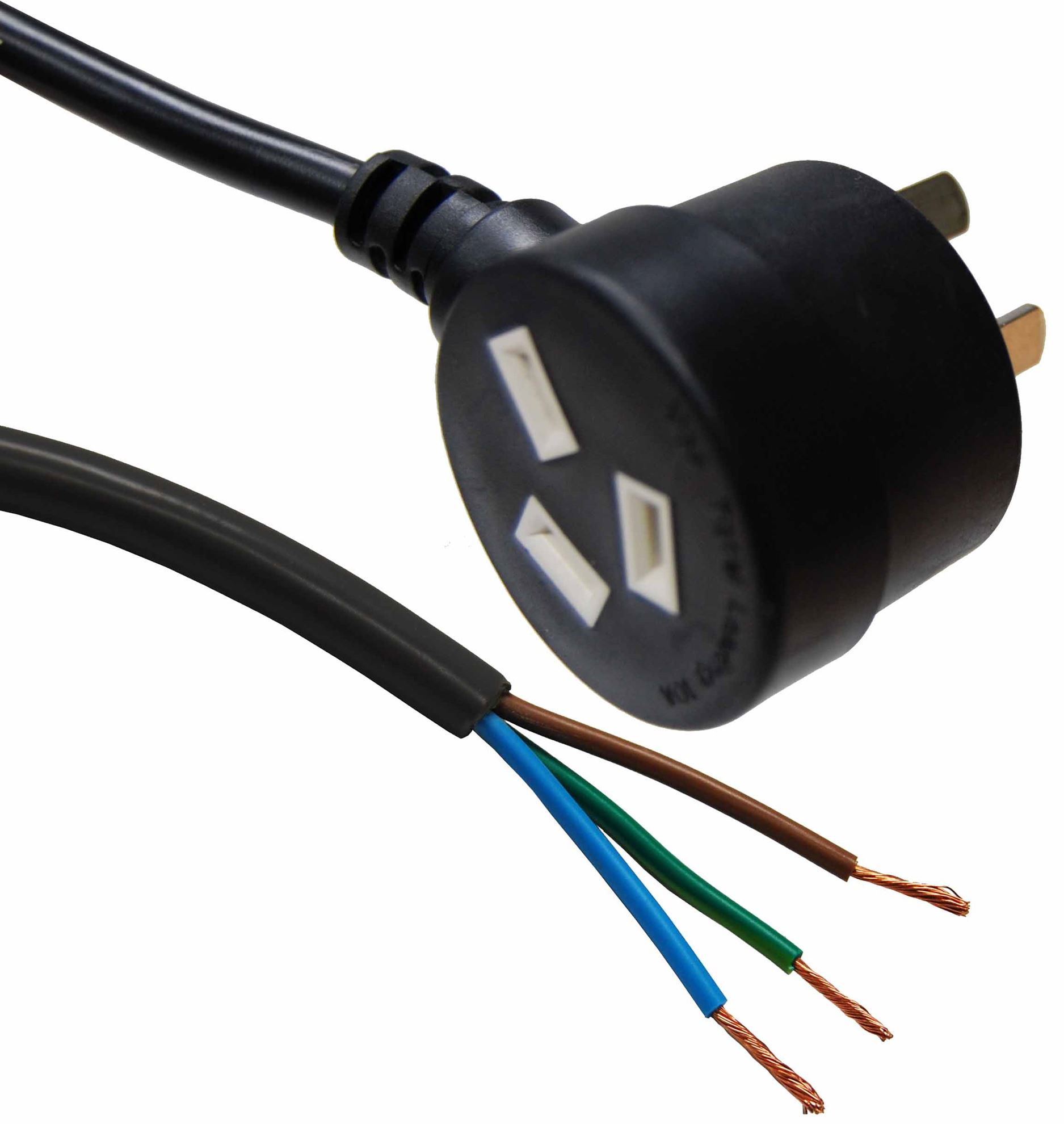 2M 3 Pin Tapon Plug to Bare End, 3 Core 1mm Cable, Black Colour, SAA Approved