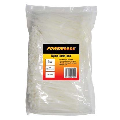 Picture of POWERFORCE Cable Tie Natural 102mm x 2.5mm Nylon Pack of 1000.