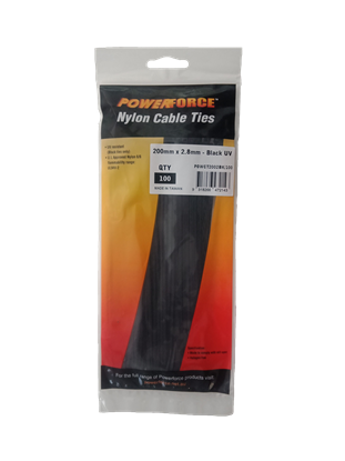 Picture of Powerforce Cable Tie Black 200mm x 2.8mm Nylon UV 100pk