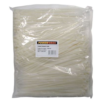 Picture of POWERFORCE Cable Tie Natural 200mm x 4.8mm Nylon Pack of 1000.