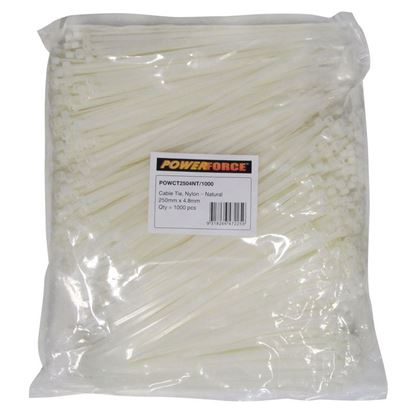 Picture of POWERFORCE Cable Tie Natural 250mm x 4.8mm Nylon Pack of 1000.
