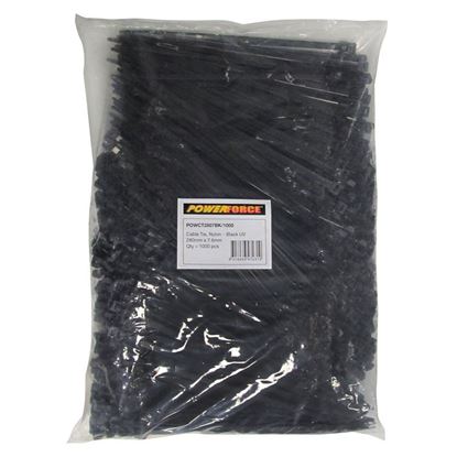 Picture of POWERFORCE Cable Tie Black UV 280mm x 7.6mm Weather Resistant Nylon.