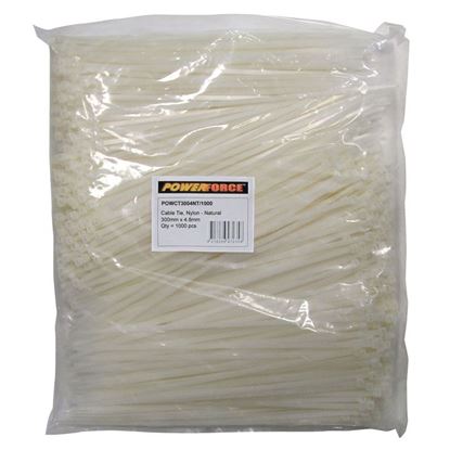Picture of POWERFORCE Cable Tie Natural 300mm x 4.8mm Nylon Pack of 1000.