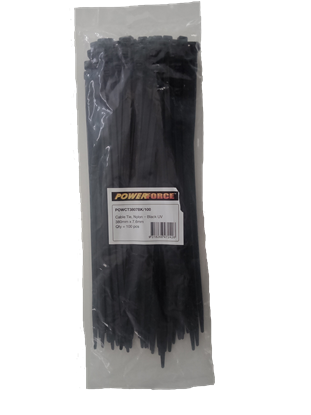 Picture of Powerforce Cable Tie Black 380mm x 7.6mm Nylon UV 100pk