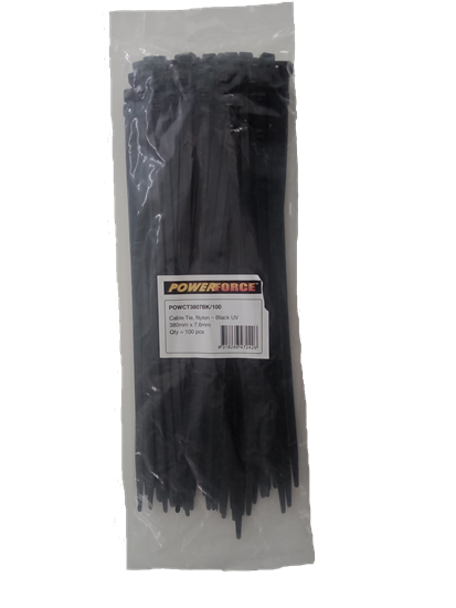 Picture of POWERFORCE Cable Tie Black UV 380mm x 7.6mm Weather Resistant Nylon.