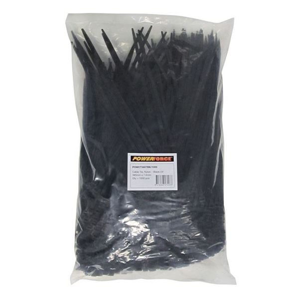 Picture of POWERFORCE Cable Tie Black UV 380mm x 7.6mm Weather Resistant Nylon.