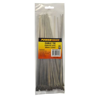 Picture of POWERFORCE Cable Tie 316SS 300mm x 4.6mm Pack of 100. Self Locking