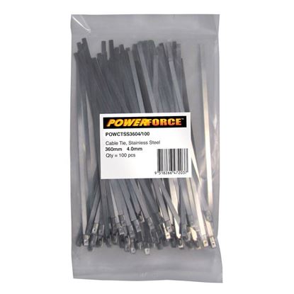 Picture of POWERFORCE Cable Tie 316SS 360mm x 4.6mm Pack of 100. Self Locking