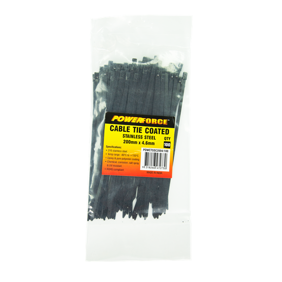 Picture of POWERFORCE Cable Tie 316SS Coated 200mm x 4.6mm Pack of 100. Self