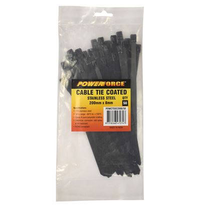 Picture of POWERFORCE Cable Tie 316SS Coated 200mm x 8mm Pack of 50. Self