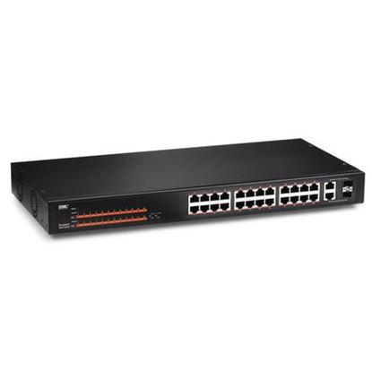 Picture of SMC 24 10/100 + 2 Gig Combo RJ45/ SFP Ports PoE Unmanaged Switch.