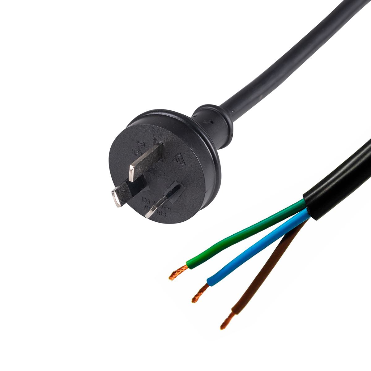 2M 3 Pin Plug to Bare End, 3 Core 1.5mm Cable, Black Colour SAA Approved