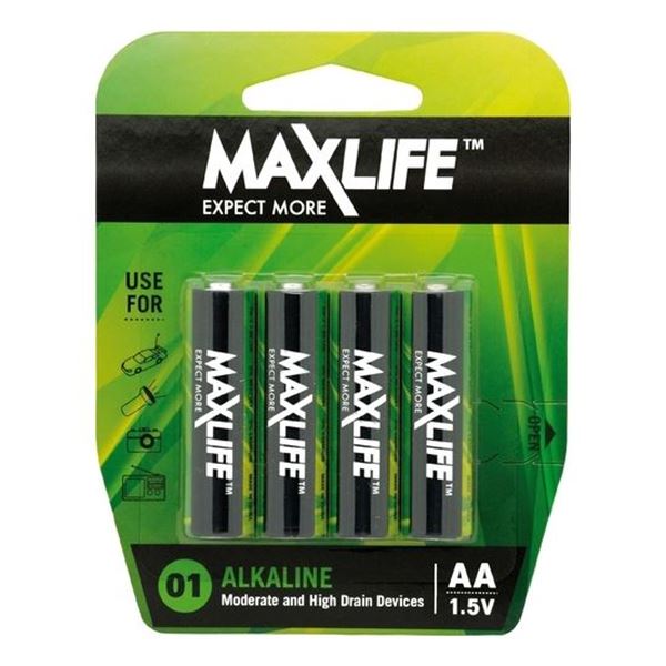 Picture of MAXLIFE AA  Alkaline Battery 4 Pack Long Lasting Alkaline Formula.