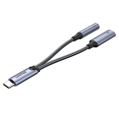 Picture of UNITEK 2-in-1 USB-C to 3.5mm Audio Jack & USB-C Charging Connector.