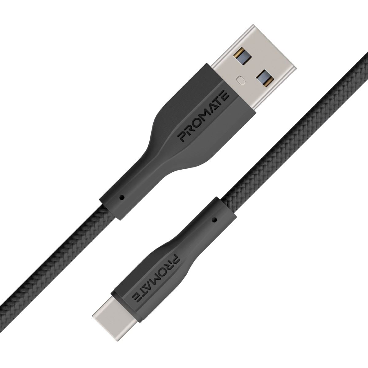PROMATE 1M USB-A to USB-C Super Flexible Cable. Supports 2A Charging & 480Mbps Data Transfer. Black Colour.