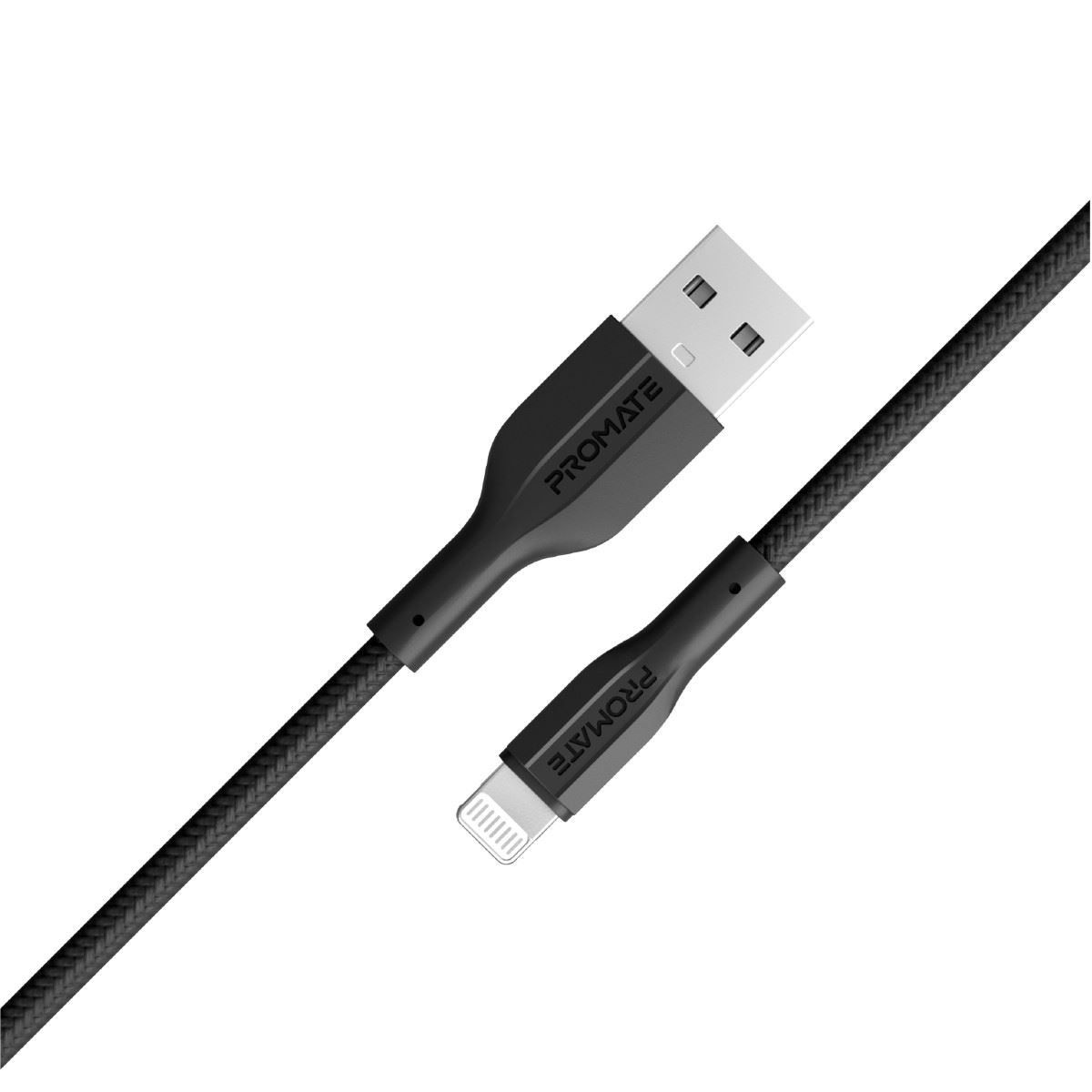 PROMATE 1M USB-A to Lightning Connector Super Flexible Cable. Supports 2A Charging & 480Mbps Data Transfer. Black Colour.