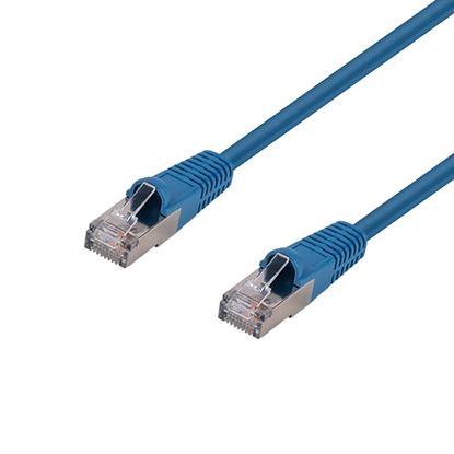 Picture of DYNAMIX 1m Cat6A S/FTP Blue Slimline Shielded 10G Patch Lead.