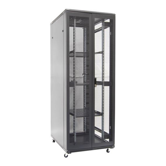 45RU Server Cabinet 1000mm Deep (800 x 1000 x 2210mm) Includes 3xFixed Shelves, 4x Fans, 25x Cage Nuts, 4x Castors & 4x Level Feet. Black Gloss Colour, Tinted Glass Door, Removable Sides, Bottom Wire Path