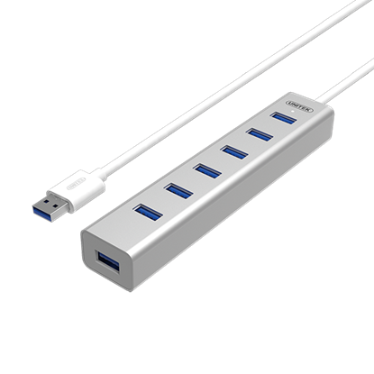 Picture of UNITEK USB-A 3.0 7-Port Hub. Apple Style Aluminium Design.