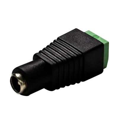 Picture of DYNAMIX DC Jack Female Adaptor. Polarity Marked on Connector.