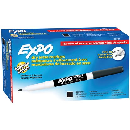 Picture of EXPO Dry Erase Markers with Fine Point Tips 12-Pack. Black Colour
