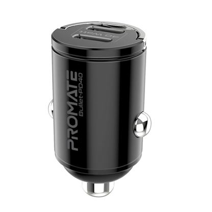 Picture of PROMATE Micro In-Car Phone Charger with 2x USB-C 20W Power Delivery.