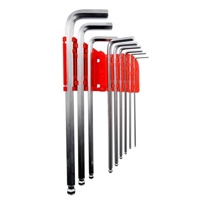 Picture of GOLDTOOL 9 Piece Ball Point Long Arm Hex Key Set. Includes: 1/16",