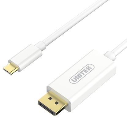 Picture of UNITEK 1.8m 4K USB-C to DisplayPort 1.2 Cable in White Plastic Housing.