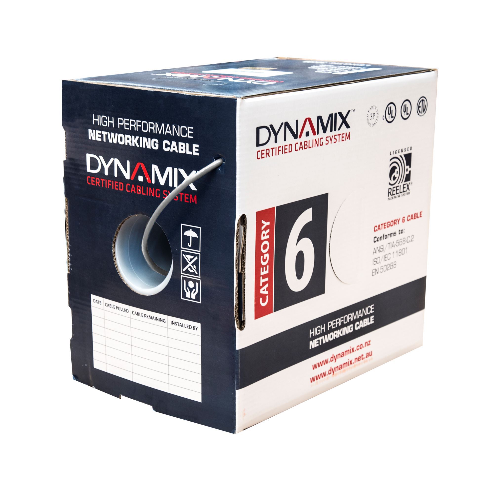 DYNAMIX 305m Cat6 Grey UTP SOLID Cable Roll, 250MHz, 24AWGx4P.