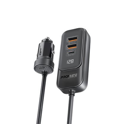 Picture of PROMATE 120W In-Car Device Charger with Backseat 3 Port Charging Hub.