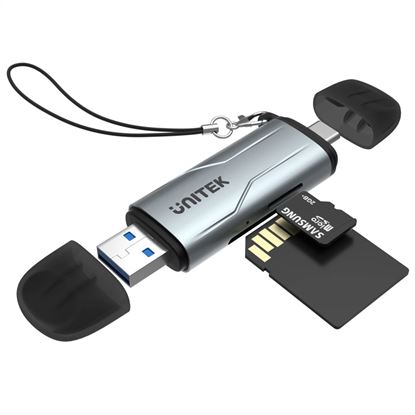 Picture of UNITEK 2-in-1 SD 3.0 Card Reader. Dual USB-A & USB-C Connectors.