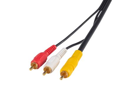 Picture of DYNAMIX 15m RCA Audio Video Cable, 3 to 3 RCA Plugs. Yellow RG59