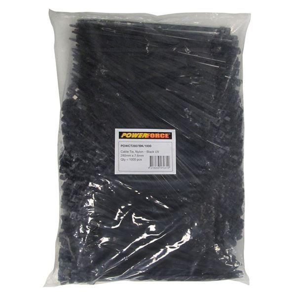 Picture of POWERFORCE Cable Tie Black UV 280mm x 7.6mm Weather Resistant Nylon.