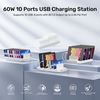 Picture of UNITEK 10-Port 60W Smart Charging Station with 10x 2.4A USB-A Ports.