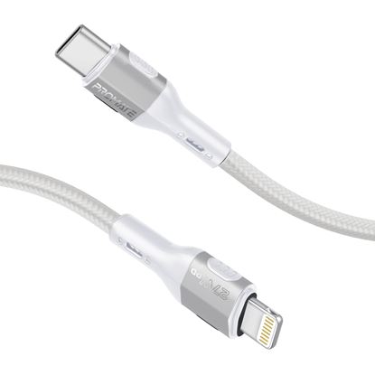 Picture of PROMATE 1.2m 27W PD USB-C to Lightning Tough-Built Cable.