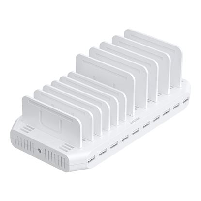 Picture of UNITEK 10-Port 60W Smart Charging Station with 10x 2.4A USB-A Ports.