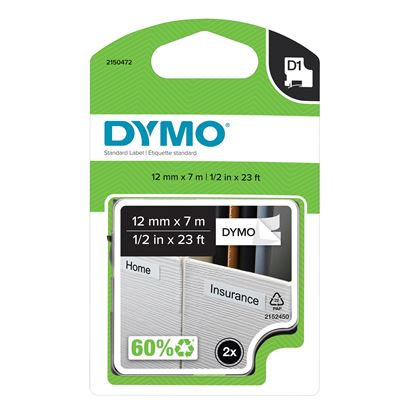 Picture of Dymo Tape D1 12MMX7M BLK/WHT 2PK