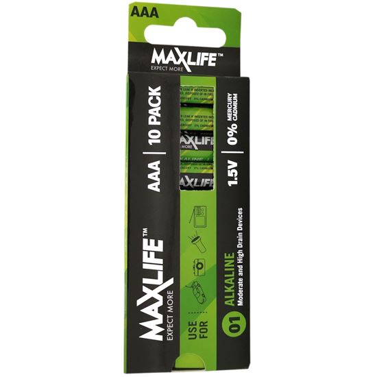 Picture of MAXLIFE AA A  Alkaline Battery 10 Pack Long Lasting Alkaline Formula.