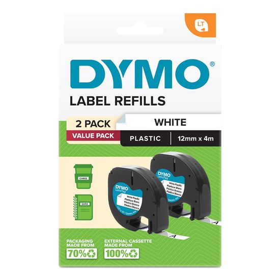 Picture of Dymo LetraTag Plastic Tape 12mm x 4M White 2-Pack