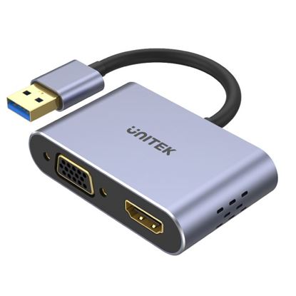 Picture of UNITEK USB-A to HDMI 2.0 & VGA Adapter with Dual Monitor Support.