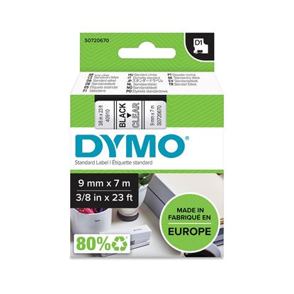 Picture of DYMO Genuine D1 Label Cassette Tape 9mm x 7M, Black on Clear
