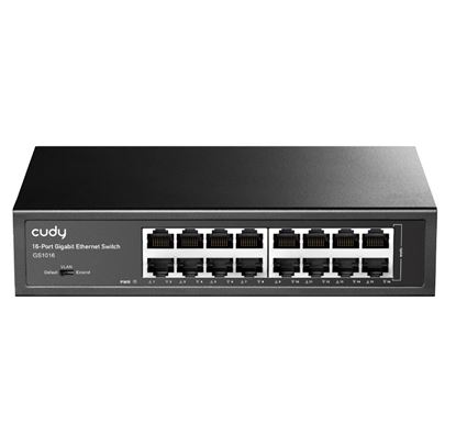 Picture of CUDY 16-Port Gigabit Unmanaged Desktop Switch in Metal Case.