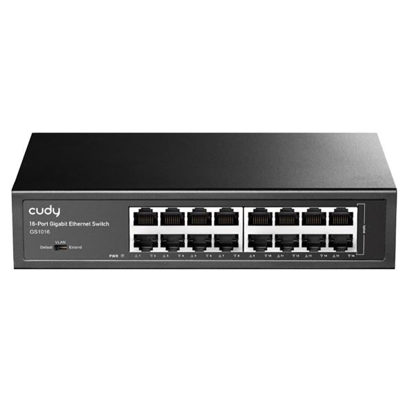 Picture of CUDY 16-Port Gigabit Unmanaged Desktop Switch in Metal Case.